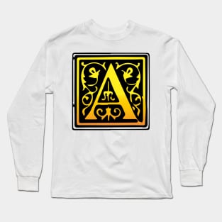 A Letter emblem crest in orange black Long Sleeve T-Shirt